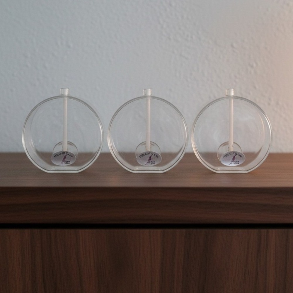 Firelight Glass 3" Round Oil Lamps, Set of 3, Vintage Candle Lights, Minimalist